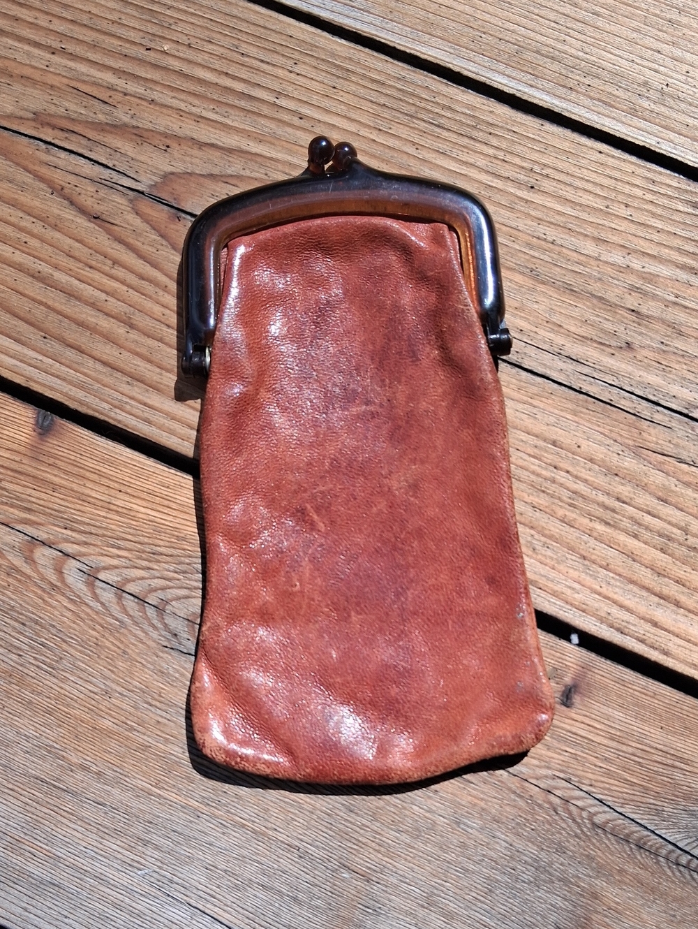 Holt Renfrew Vintage Brown Leather Kiss-Lock Coin Purse